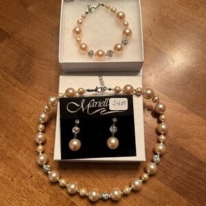 Mariell Bridal Jewelry Set - Blush Pearl with CZ accents